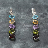 Rainbow Earrings, Natural Stones, Birthstone Earrings, Drop Earrings, Long Silver Earrings, Long Earrings, Blue Topaz, Garnet, Amethyst