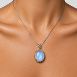 Large Moonstone Pendant - June Birthstone Necklace - Moonstone Oval Pendant