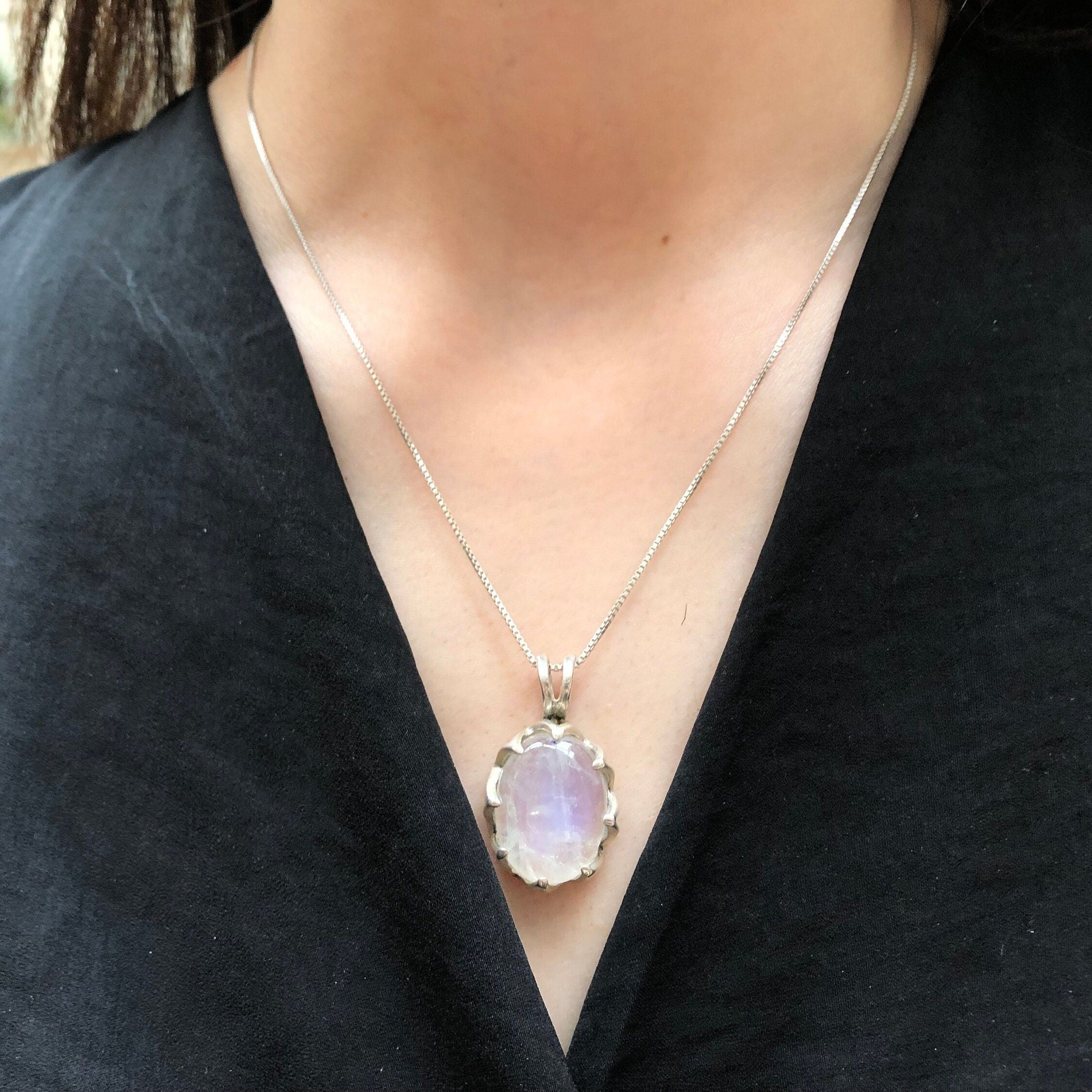 Oval Moonstone Pendant, Moonstone Pendant, Natural Moonstone, June Birthstone, Statement Pendant, Rainbow Moonstone, Large Stone Pendant