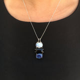 Moonstone Silver Necklace, Natural Moonstone, Onyx Necklace, Kyanite Necklace, Three Stone Necklace, Statement Pendant, Rare By Adina