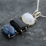 Moonstone Silver Necklace, Natural Moonstone, Onyx Necklace, Kyanite Necklace, Three Stone Necklace, Statement Pendant, Rare By Adina