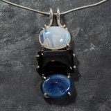 Moonstone Silver Necklace, Natural Moonstone, Onyx Necklace, Kyanite Necklace, Three Stone Necklace, Statement Pendant, Rare By Adina