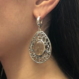 Long Earrings, Natural Rutilated Quartz, Teardrop Earrings, Heavy Earrings, Leaf Earrings, Large Artistic Earrings, Solid Silver Earrings