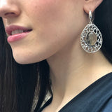 Long Earrings, Natural Rutilated Quartz, Teardrop Earrings, Heavy Earrings, Leaf Earrings, Large Artistic Earrings, Solid Silver Earrings