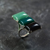 Multistone Ring, Aventurine Ring, Green Agate Ring, Onyx Ring, Rectangle Ring, Statement Ring, Long Ring, 925 Silver Ring, Unique Stone Ring