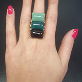 Multistone Ring, Aventurine Ring, Green Agate Ring, Onyx Ring, Rectangle Ring, Statement Ring, Long Ring, 925 Silver Ring, Unique Stone Ring