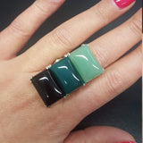 Multistone Ring, Aventurine Ring, Green Agate Ring, Onyx Ring, Rectangle Ring, Statement Ring, Long Ring, 925 Silver Ring, Unique Stone Ring
