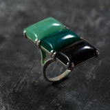 Multistone Ring, Aventurine Ring, Green Agate Ring, Onyx Ring, Rectangle Ring, Statement Ring, Long Ring, 925 Silver Ring, Unique Stone Ring