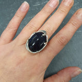 Large Sandstone Ring, Statement Ring, Night Sky Ring, Arisan Ring, Chunky Ring, Big Black Ring, Sparkly Ring, Heavy Ring, Solid Silver Ring