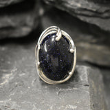 Large Sandstone Ring, Statement Ring, Night Sky Ring, Arisan Ring, Chunky Ring, Big Black Ring, Sparkly Ring, Heavy Ring, Solid Silver Ring