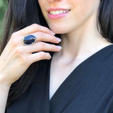 Large Sandstone Ring, Statement Ring, Night Sky Ring, Arisan Ring, Chunky Ring, Big Black Ring, Sparkly Ring, Heavy Ring, Solid Silver Ring