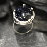 Large Sandstone Ring, Statement Ring, Night Sky Ring, Arisan Ring, Chunky Ring, Big Black Ring, Sparkly Ring, Heavy Ring, Solid Silver Ring