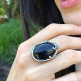 Large Sandstone Ring, Statement Ring, Night Sky Ring, Arisan Ring, Chunky Ring, Big Black Ring, Sparkly Ring, Heavy Ring, Solid Silver Ring