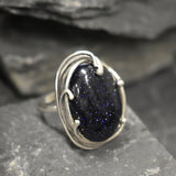 Large Sandstone Ring, Statement Ring, Night Sky Ring, Arisan Ring, Chunky Ring, Big Black Ring, Sparkly Ring, Heavy Ring, Solid Silver Ring