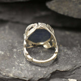 Kyanite Ring, Natural Kyanite, Silver Leaf Ring, Vintage Round Ring, Blue Leaf Ring, Silver Floral Ring, Statement Ring, Solid Silver Ring