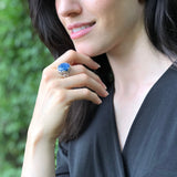 Kyanite Ring, Natural Kyanite, Silver Leaf Ring, Vintage Round Ring, Blue Leaf Ring, Silver Floral Ring, Statement Ring, Solid Silver Ring