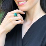 Malachite Ring, Natural Malachite, Silver Leaf Ring, Statement Ring, Artisian Floral Ring, Leaf Ring, Silver Floral Ring, Solid Silver Ring