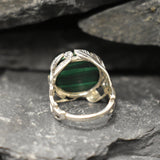 Malachite Ring, Natural Malachite, Silver Leaf Ring, Statement Ring, Artisian Floral Ring, Leaf Ring, Silver Floral Ring, Solid Silver Ring