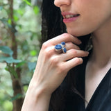 Blue Kyanite Ring, Natural Kyanite Ring, Silver Floral Ring, Blue Vintage Ring, Blue Statement Ring, Artisian Flower Ring, Rare by Adina