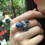 Blue Kyanite Ring, Natural Kyanite Ring, Silver Floral Ring, Blue Vintage Ring, Blue Statement Ring, Artisian Flower Ring, Rare by Adina