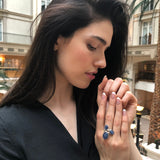Blue Kyanite Ring, Natural Kyanite Ring, Silver Floral Ring, Blue Vintage Ring, Blue Statement Ring, Artisian Flower Ring, Rare by Adina