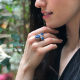 Blue Kyanite Ring, Natural Kyanite Ring, Silver Floral Ring, Blue Vintage Ring, Blue Statement Ring, Artisian Flower Ring, Rare by Adina