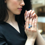 Blue Kyanite Ring, Natural Kyanite Ring, Silver Floral Ring, Blue Vintage Ring, Blue Statement Ring, Artisian Flower Ring, Rare by Adina