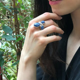 Blue Kyanite Ring, Natural Kyanite Ring, Silver Floral Ring, Blue Vintage Ring, Blue Statement Ring, Artisian Flower Ring, Rare by Adina