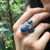 Blue Kyanite Ring, Natural Kyanite Ring, Silver Floral Ring, Blue Vintage Ring, Blue Statement Ring, Artisian Flower Ring, Rare by Adina