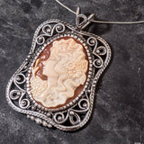 Cameo Pendant, Lady Cameo Necklace, Shell Pearl Pendant, Lady Pendant, Victorian Necklace, Statement Pendant, Carved Necklace, Rare By Adina