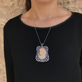Cameo Pendant, Lady Cameo Necklace, Shell Pearl Pendant, Lady Pendant, Victorian Necklace, Statement Pendant, Carved Necklace, Rare By Adina