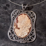 Cameo Pendant, Lady Cameo Necklace, Shell Pearl Pendant, Lady Pendant, Victorian Necklace, Statement Pendant, Carved Necklace, Rare By Adina