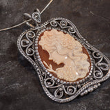 Cameo Pendant, Lady Cameo Necklace, Shell Pearl Pendant, Lady Pendant, Victorian Necklace, Statement Pendant, Carved Necklace, Rare By Adina