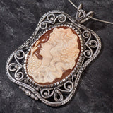 Cameo Pendant, Lady Cameo Necklace, Shell Pearl Pendant, Lady Pendant, Victorian Necklace, Statement Pendant, Carved Necklace, Rare By Adina