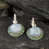 Long Heavy Earrings, Aquamarine Earrings, Natural Emerald, Natural Aquamarine, Statement Earrings, Round Aqua Earrings, 925 Silver Earrings