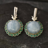 Long Heavy Earrings, Aquamarine Earrings, Natural Emerald, Natural Aquamarine, Statement Earrings, Round Aqua Earrings, 925 Silver Earrings