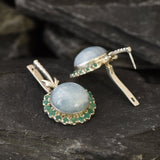 Long Heavy Earrings, Aquamarine Earrings, Natural Emerald, Natural Aquamarine, Statement Earrings, Round Aqua Earrings, 925 Silver Earrings