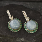 Long Heavy Earrings, Aquamarine Earrings, Natural Emerald, Natural Aquamarine, Statement Earrings, Round Aqua Earrings, 925 Silver Earrings