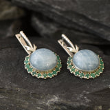 Long Heavy Earrings, Aquamarine Earrings, Natural Emerald, Natural Aquamarine, Statement Earrings, Round Aqua Earrings, 925 Silver Earrings