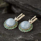 Long Heavy Earrings, Aquamarine Earrings, Natural Emerald, Natural Aquamarine, Statement Earrings, Round Aqua Earrings, 925 Silver Earrings