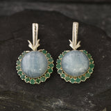 Long Heavy Earrings, Aquamarine Earrings, Natural Emerald, Natural Aquamarine, Statement Earrings, Round Aqua Earrings, 925 Silver Earrings
