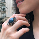 Blue Chrysocolla Ring, Natural Chrysocolla, Vintage Ring, Statement Ring, Aries Birthstone, Large Blue Ring, Chunky Ring, Solid Silver Ring