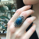 Blue Chrysocolla Ring, Natural Chrysocolla, Vintage Ring, Statement Ring, Aries Birthstone, Large Blue Ring, Chunky Ring, Solid Silver Ring
