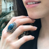 Blue Chrysocolla Ring, Natural Chrysocolla, Vintage Ring, Statement Ring, Aries Birthstone, Large Blue Ring, Chunky Ring, Solid Silver Ring