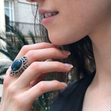 Blue Chrysocolla Ring, Natural Chrysocolla, Vintage Ring, Statement Ring, Aries Birthstone, Large Blue Ring, Chunky Ring, Solid Silver Ring