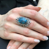 Blue Chrysocolla Ring, Natural Chrysocolla, Vintage Ring, Statement Ring, Aries Birthstone, Large Blue Ring, Chunky Ring, Solid Silver Ring