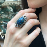 Blue Chrysocolla Ring, Natural Chrysocolla, Vintage Ring, Statement Ring, Aries Birthstone, Large Blue Ring, Chunky Ring, Solid Silver Ring