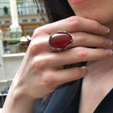 Red Agate Ring, Agate Ring, Natural Agate, August Birthstone, Silver Leaf Ring, Red Statement Ring, Red Carnelian Ring, Solid Silver Ring