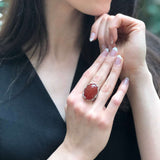 Red Agate Ring, Agate Ring, Natural Agate, August Birthstone, Silver Leaf Ring, Red Statement Ring, Red Carnelian Ring, Solid Silver Ring