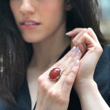 Red Agate Ring, Agate Ring, Natural Agate, August Birthstone, Silver Leaf Ring, Red Statement Ring, Red Carnelian Ring, Solid Silver Ring